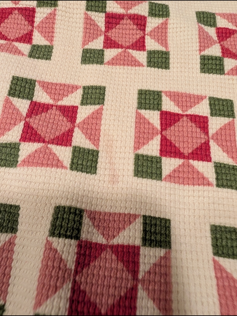 Hanna Andersson Holiday Waffle Crewneck Red & Green Geometric Quilt Motif - Picture 4 of 5